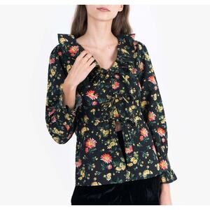 Batsheva x Laura Ashley Nia Blouse Rhian Daisy Tie Snap Front Frill Size 10